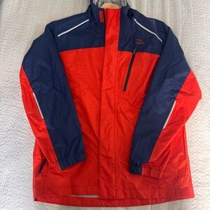 LL Bean Kids Trail Model Rain Jacket colorblock orange/night sz 14-16
